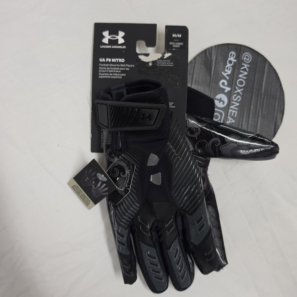 Under Armour F9 Nitro Football Gloves Black Sticky Grip LIMITED Mens Size Medium